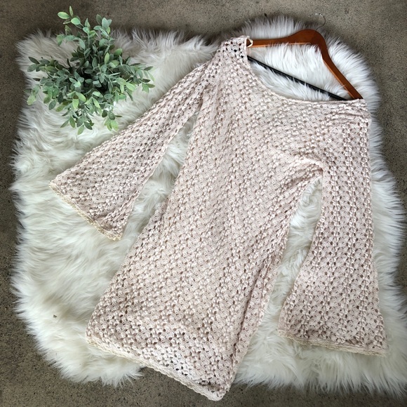 Free People Dresses & Skirts - Free People Bell Sleeve Crochet Knit Dress